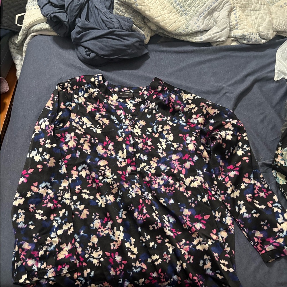 Lane Bryant Black and Pink Floral Blouse
